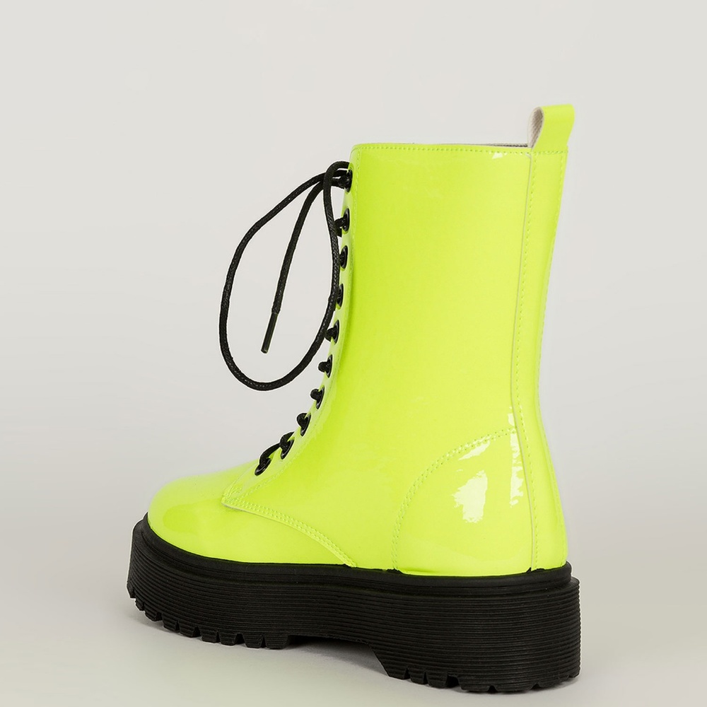NEW๐ฅNeon Lace Up Platform Heel Combat Ankle Boots - Picture 5 of 6
